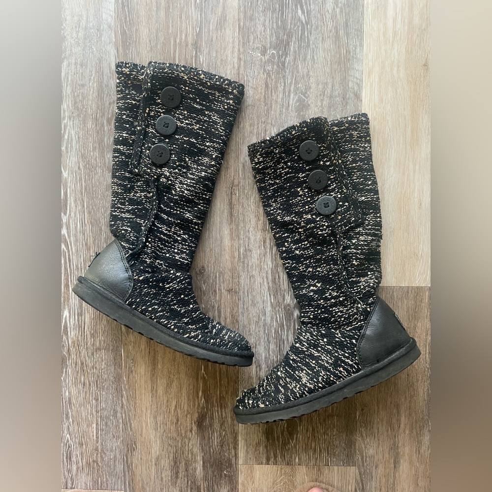 UGG Australia classic cardi knit tall sequin boots black gold size 8 fold over